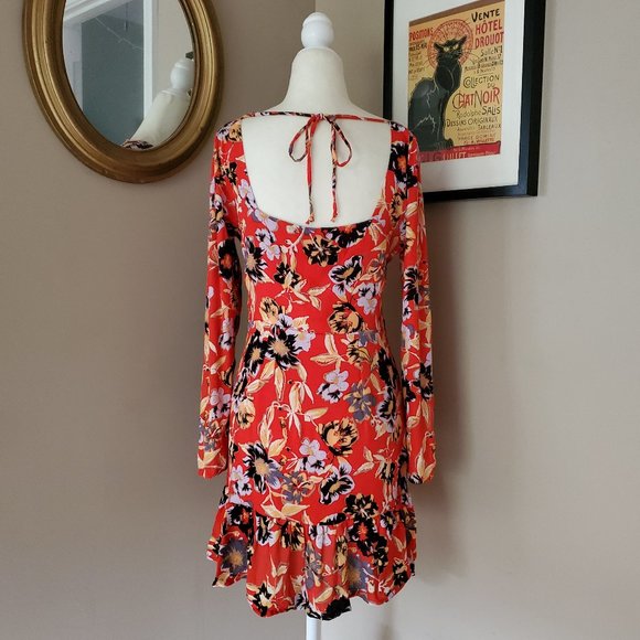 Free People Red Floral Button Front Dress Size 6 NWT - Picture 6 of 16